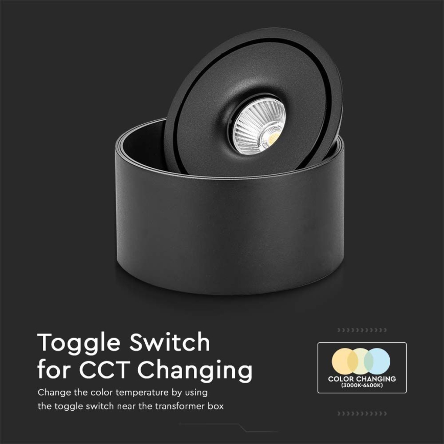 LED Flexível foco LED/20W/230V 3000/4000/6400K CRI 90 preto