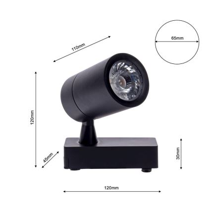 Foco LED para sistema de carril TRACK LIGHT LED/7W/230V 3000K preto