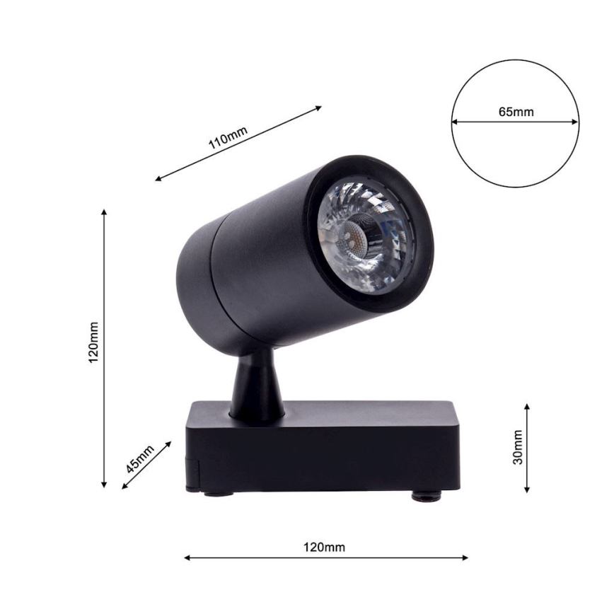 Foco LED para sistema de carril TRACK LIGHT LED/7W/230V 3000K preto