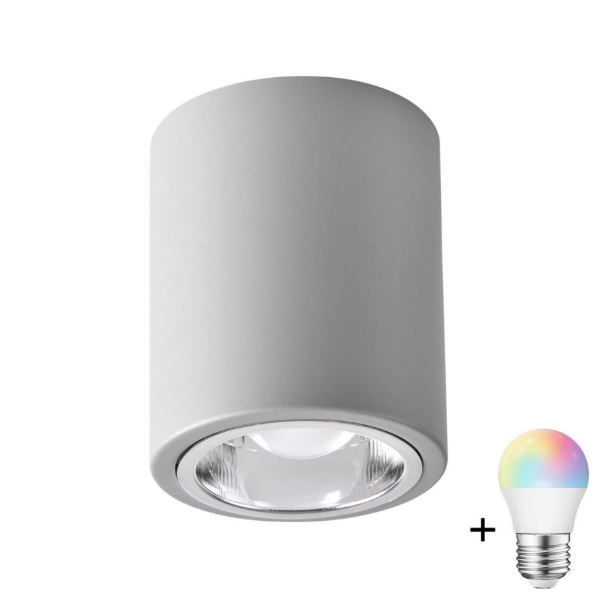 Foco LED RGBW dimerizável JUPITER 1xE27/6,5W/230V 2700-6500K Wi-Fi diâmetro 9,8 cm cinzento