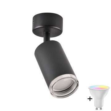 Foco LED RGBW dimerizável para casa de banho TURYN 1xGU10/4,8W/230V 3000K IP44 preto + controlo remoto