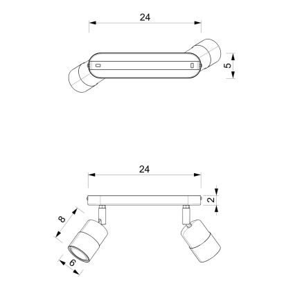 Foco MIZU 2xGU10/8W/230V preto/latão