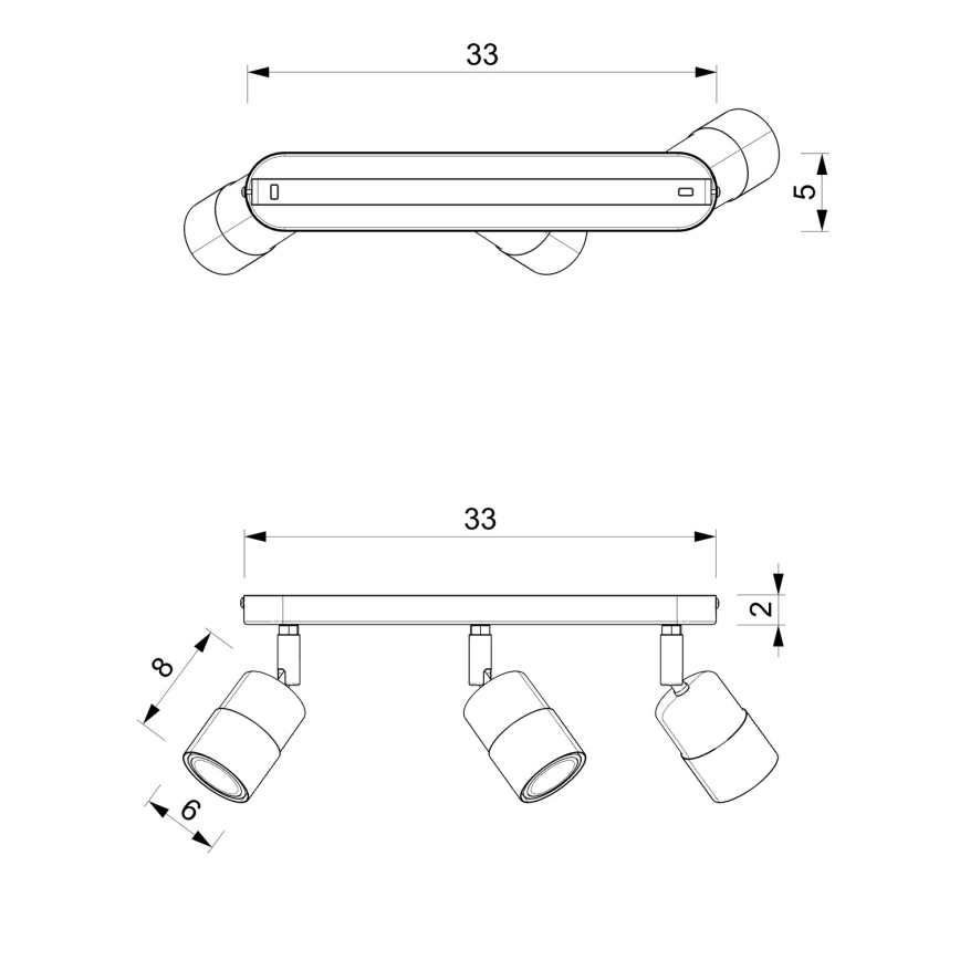 Foco MIZU 3xGU10/8W/230V preto/latão