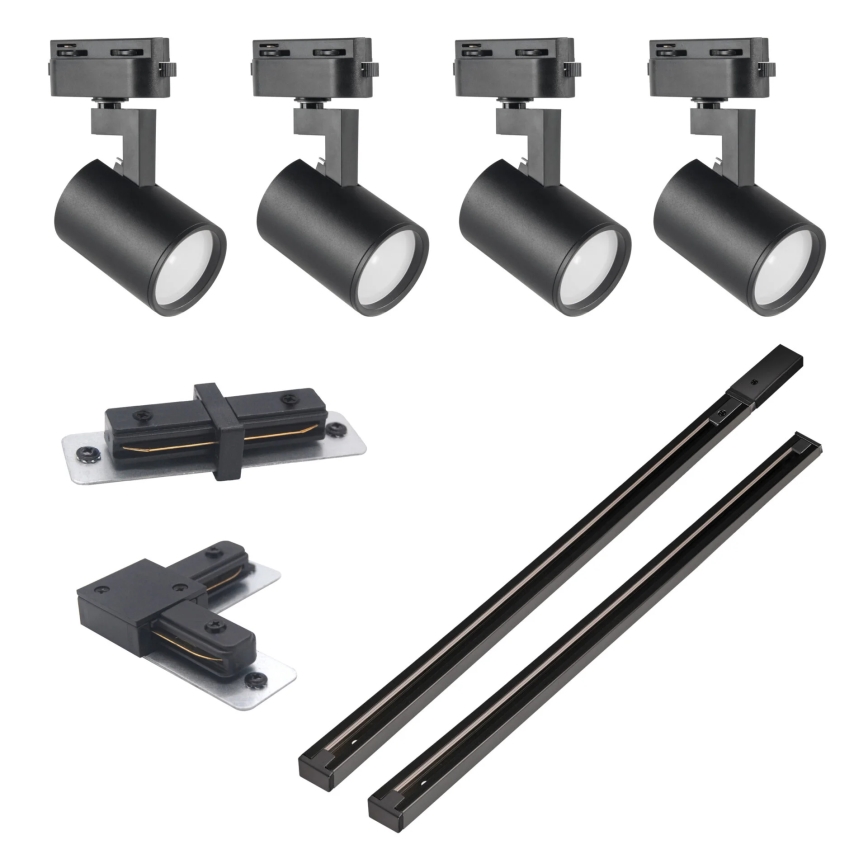 Foco para sistema de carril LYNX 4xGU10/10W/230V + 2 x 75 cm sistema ferroviário preto
