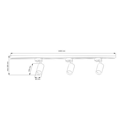 Foco para sistema de carril MARIBEL 3xGU10/10W/230V +1 m sistema ferroviário dourado
