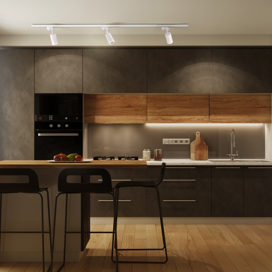 Foco para sistema de carril PARIS 3xGU10/10W/230V + 1 m sistema de carril branco