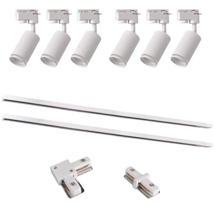 Foco para sistema de carril PARIS 6xGU10/10W/230V + 2x1 m sistema de carril branco