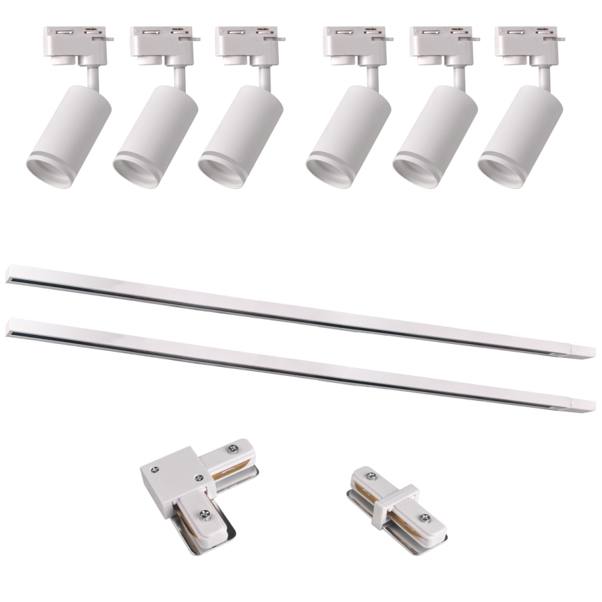 Foco para sistema de carril PARIS 6xGU10/10W/230V + 2x1 m sistema de carril branco