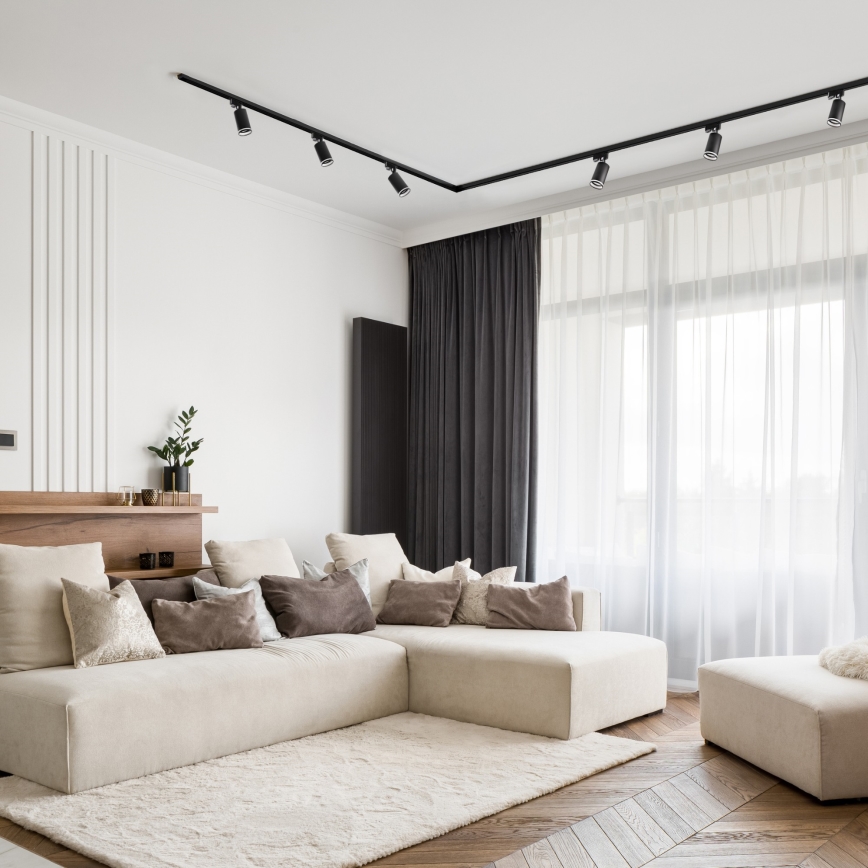 Foco para sistema de carril PARIS 6xGU10/10W/230V + 2x1 m sistema de carril preto