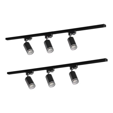Foco para sistema de carril PARIS 6xGU10/10W/230V + 2x1 m sistema de carril preto