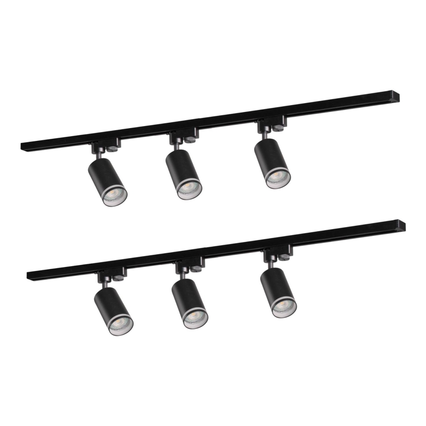 Foco para sistema de carril PARIS 6xGU10/10W/230V + 2x1 m sistema de carril preto