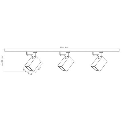 Foco para sistema de carril SQUARE 3xGU10/10W/230V + 1 m carril sistema preto