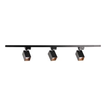 Foco para sistema de carril SQUARE 3xGU10/10W/230V + 1 m carril sistema preto