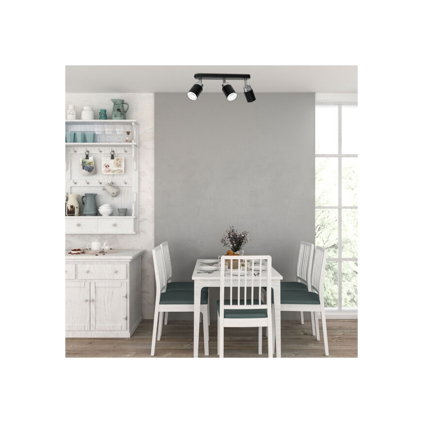 Foco RENO 3xGU10/8W/230V preto/cromado brilhante