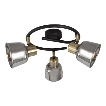 Foco SMOKY 3xE14/9W/230V preto/latão/cinzento