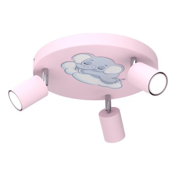 Focos de luz para crianças FUN 3xGU10/8W/230V rosa/elefante