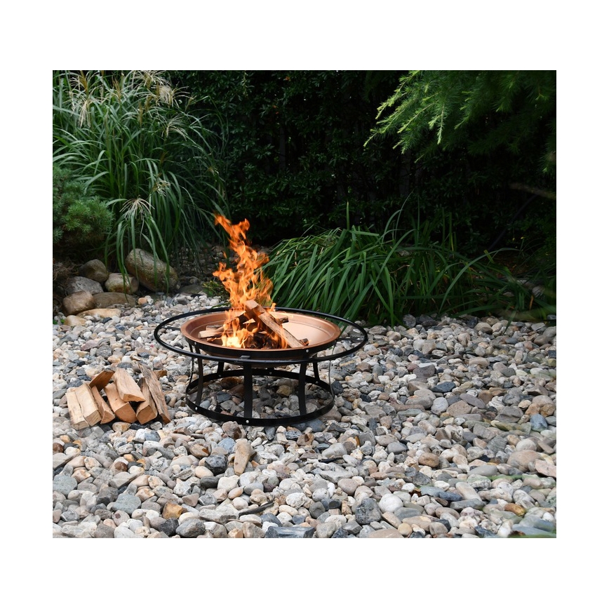 Fogueira de madeira portátil com grelha preta/cobre