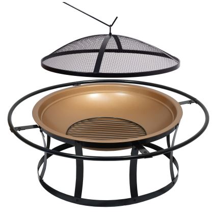 Fogueira de madeira portátil com grelha preta/cobre