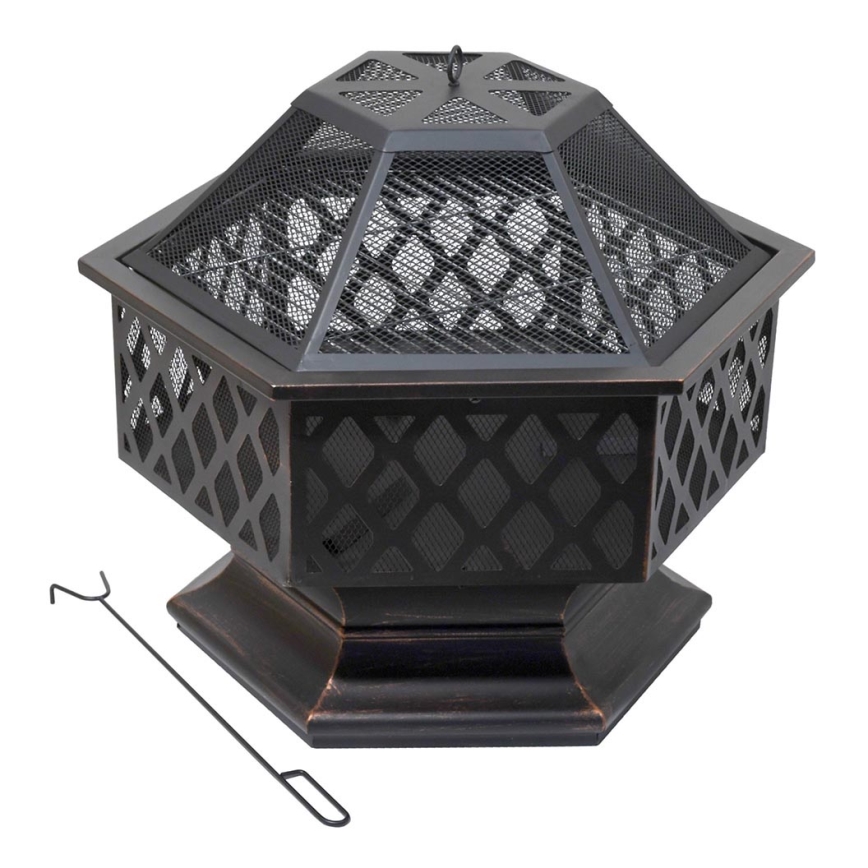 Fogueira de madeira portátil com grelha preto/patina