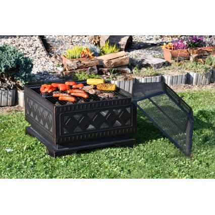 Fogueira de madeira portátil com grelha preto/patina