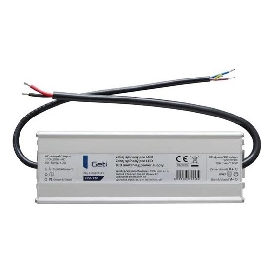 Fonte de alimentação comutada para fitas LED 120W/12V IP67