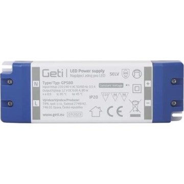 Fonte de alimentação comutada para fitas LED 80W/12V IP20