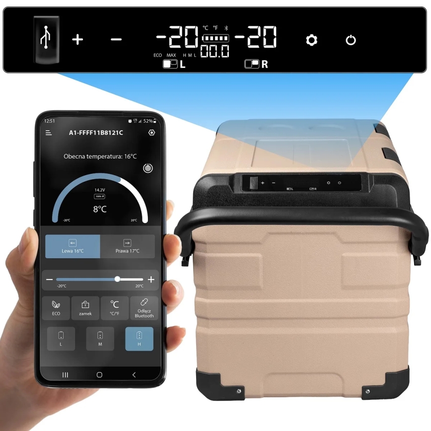 Frigorífico portátil para automóvel com visor LCD 39 l 230V/12V/24V castanho