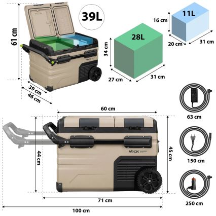 Frigorífico portátil para automóvel com visor LCD 39 l 230V/12V/24V castanho
