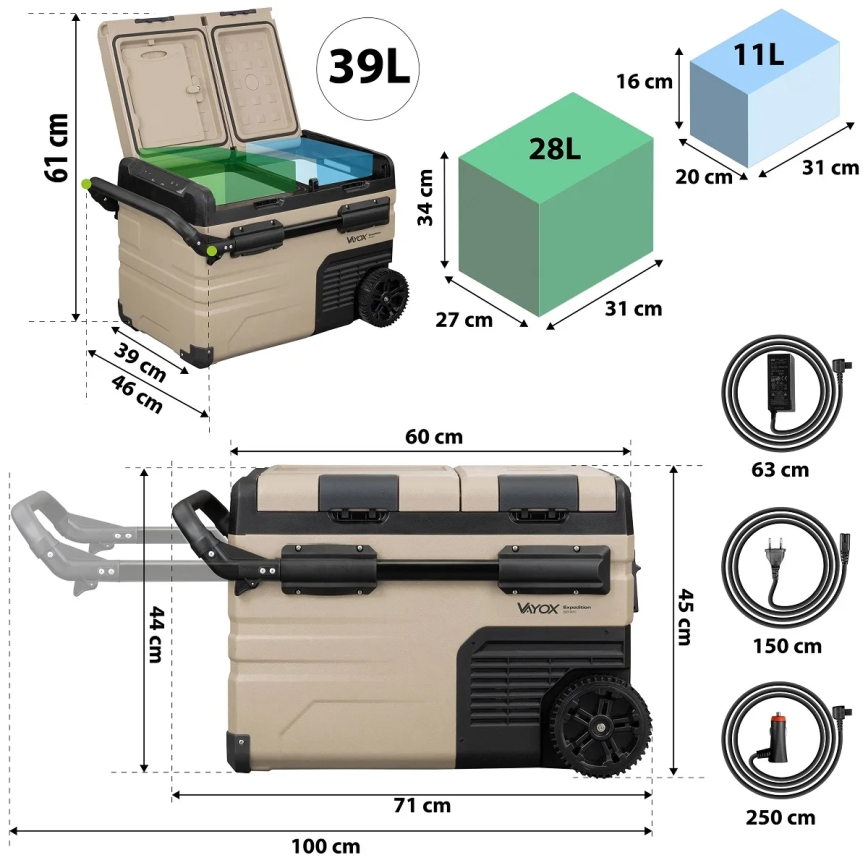 Frigorífico portátil para automóvel com visor LCD 39 l 230V/12V/24V castanho