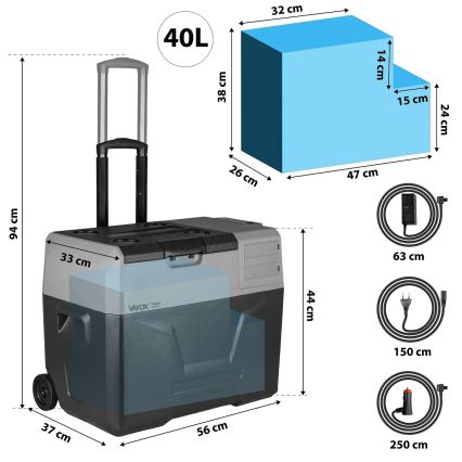 Frigorífico portátil para automóvel com visor LCD 40 l 230V/12V/24V preto