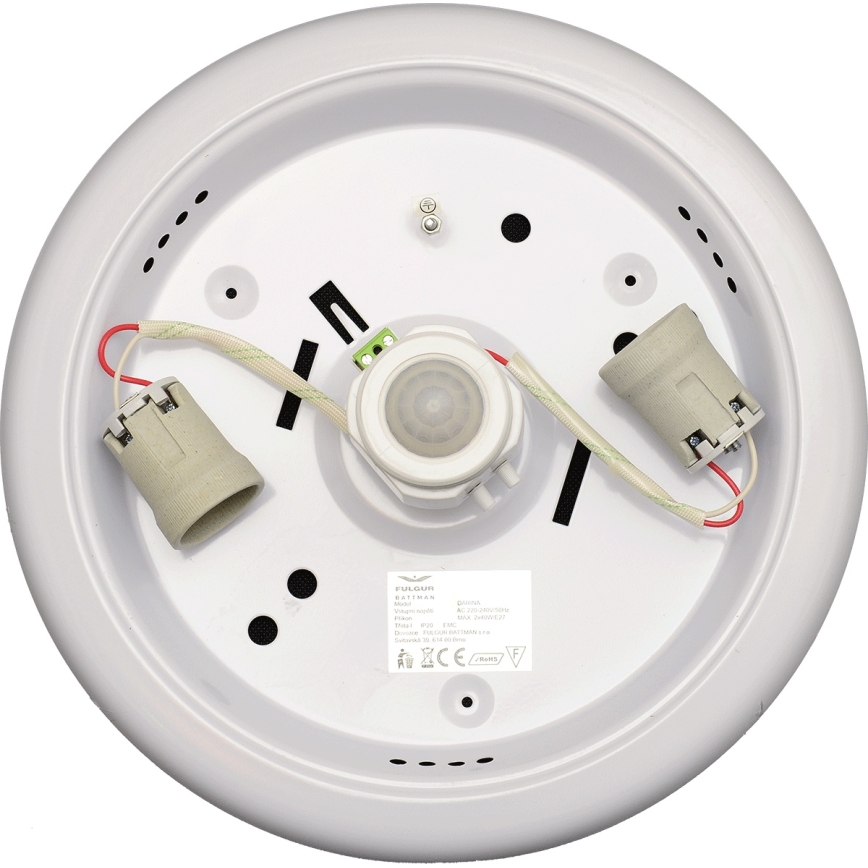 Fulgur s-22941 - Luminária de teto com sensor de movimento e de crepúsculo DARINA 2xE27/40W/230V Ø 30 cm branca
