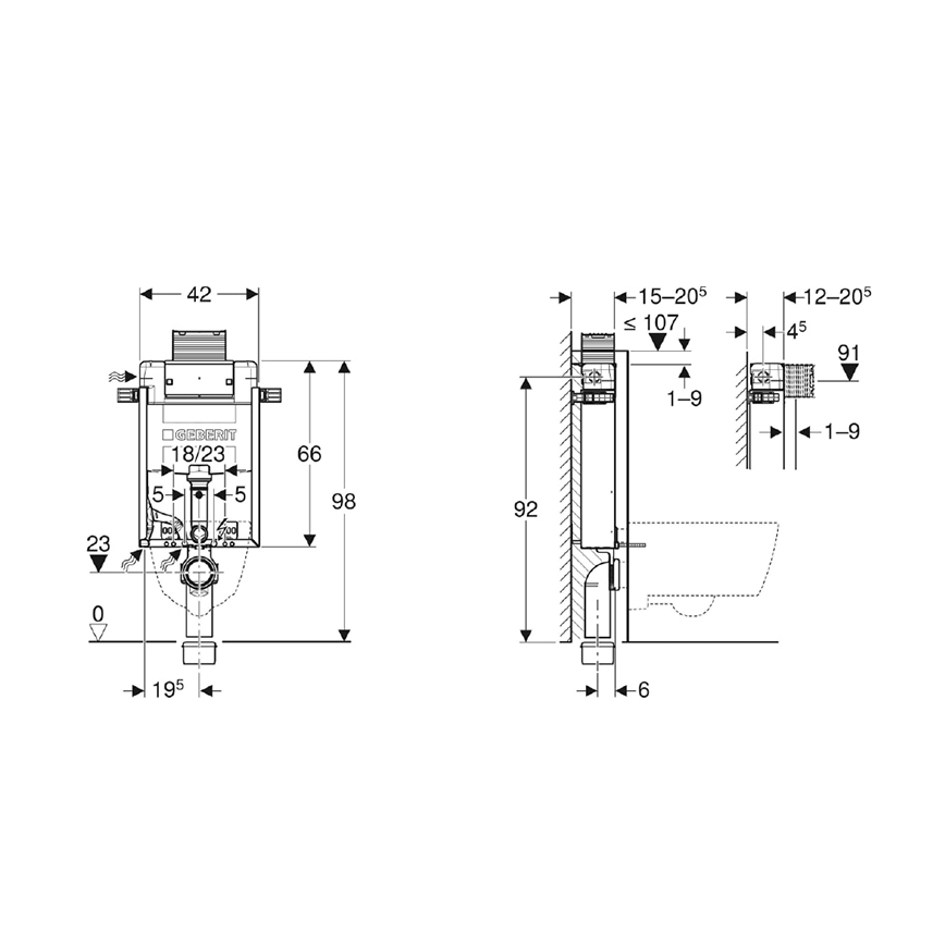 Geberit 110.010.00.1 - Módulo embutido para sanita suspensa Kombifix 98 cm