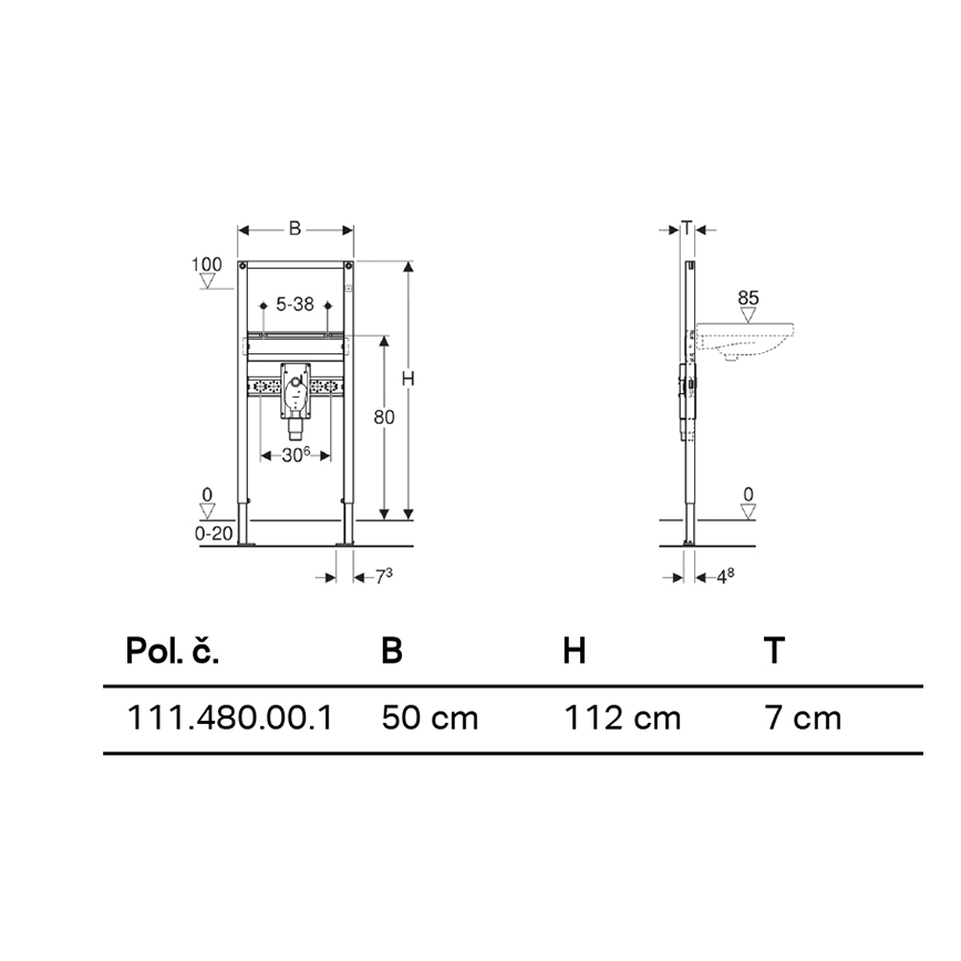 Geberit 111.480.00.1 - Módulo de instalação embutida para lavatório suspenso Duofix 112 cm