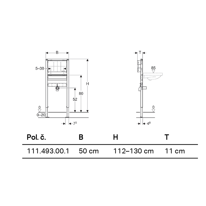 Geberit 111.493.00.1 - Módulo encastrado Duofix para lavatório suspenso 112-130 cm