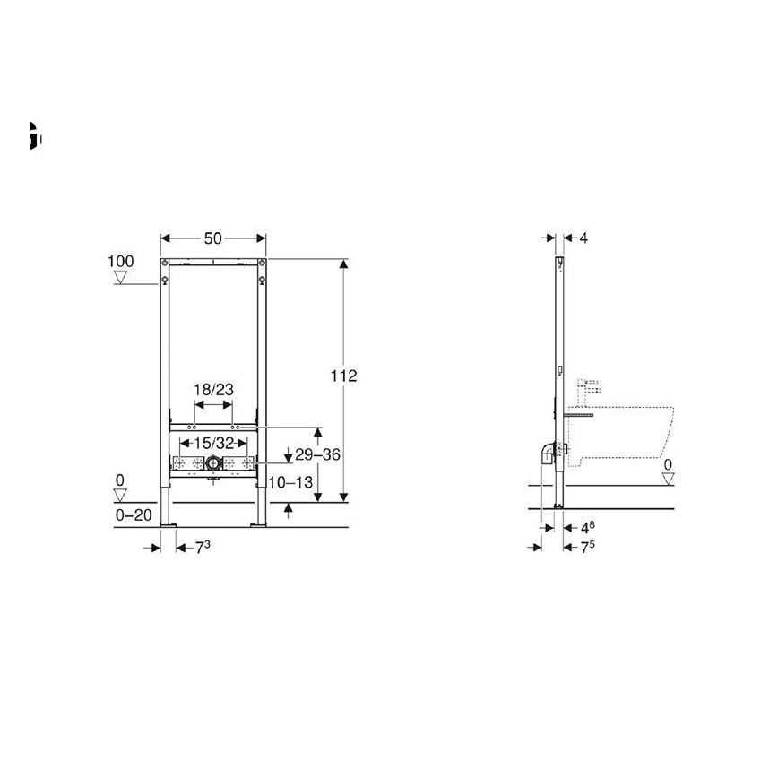 Geberit 111.534.00.2 - Módulo encastrado para bidé Duofix 112 cm
