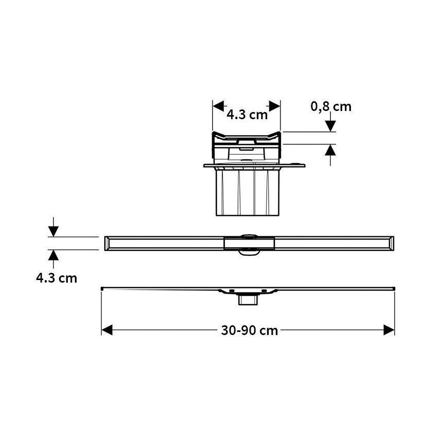 Geberit 154.450.KS.1 - Ralo linear CleanLine 90 x 4,3 cm em aço inoxidável