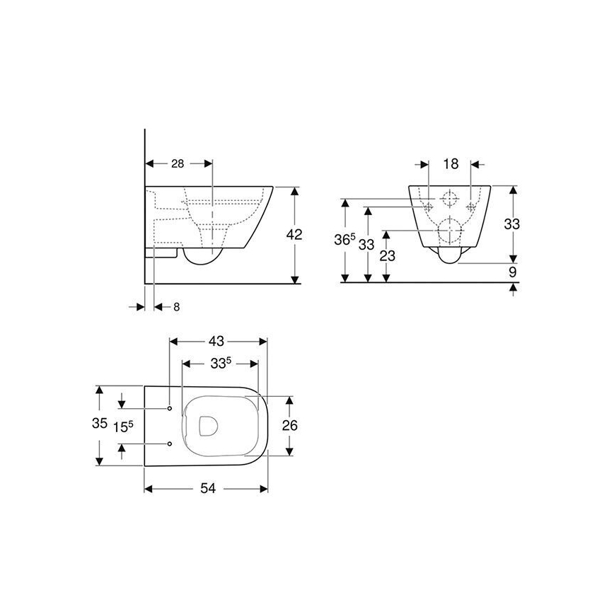 Geberit 500.208.01.1 - Sanita suspensa Rimfree Smyle Square cerâmica/branco