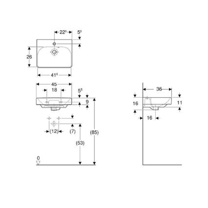 Geberit 500.222.01.1 - Lavatório suspenso Smyle Square 45x36 cm cerâmica/branca