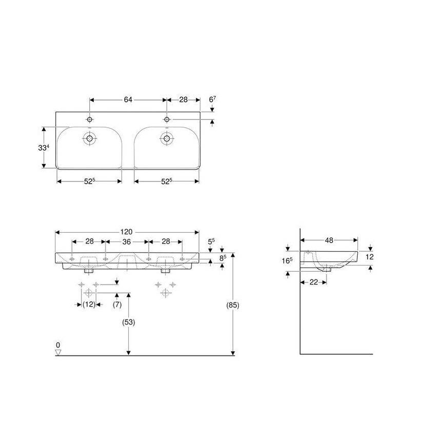 Geberit 500.223.01.1 - Lavatório duplo suspenso Smyle Square 120x48 cm cerâmica/branco