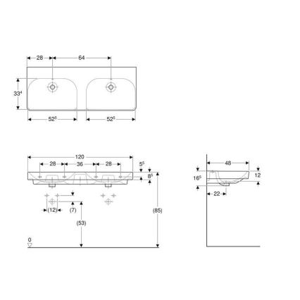 Geberit 500.224.01.1 - Lavatório duplo suspenso Smyle Square 120x48 cm cerâmica/branco