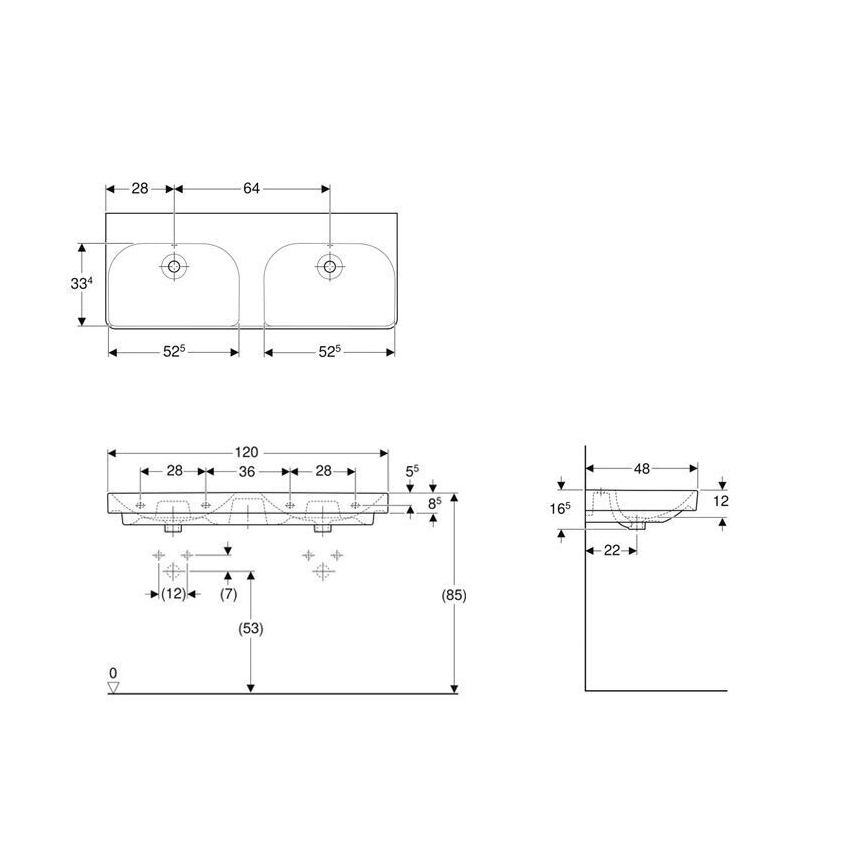 Geberit 500.224.01.1 - Lavatório duplo suspenso Smyle Square 120x48 cm cerâmica/branco