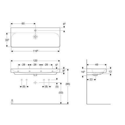 Geberit 500.226.01.1 - Lavatório suspenso Smyle Square 120x48 cm cerâmica/branco