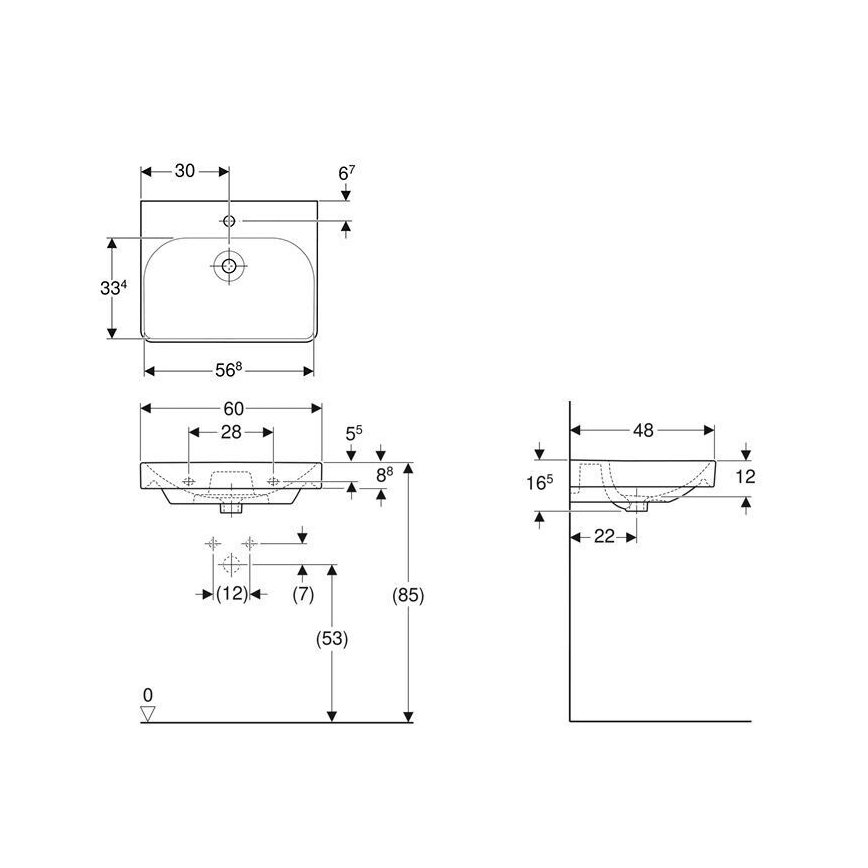 Geberit 500.229.01.1 - Lavatório suspenso Smyle Square 60x48 cm cerâmica/branco