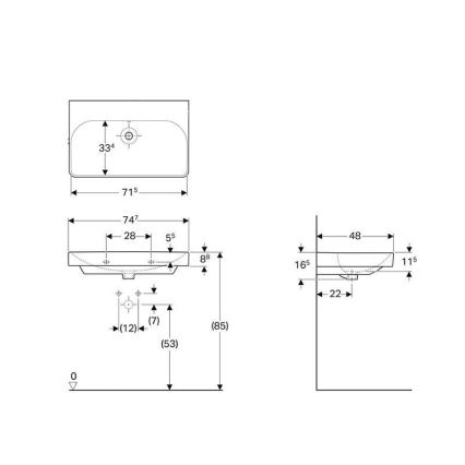 Geberit 500.249.00.2 - Lavatório suspenso Smyle Square 75 x 48 cm, cerâmica/branco