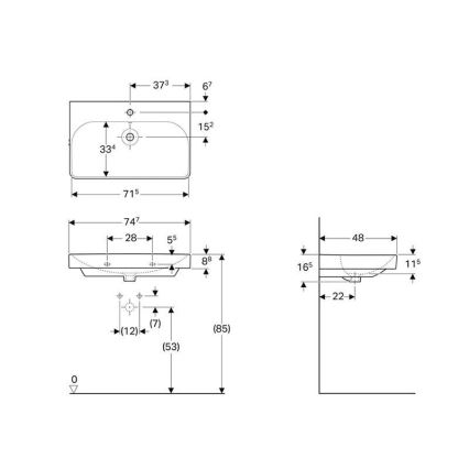 Geberit 500.249.01.1 - Lavatório suspenso Smyle Square 75x48 cm cerâmica branca
