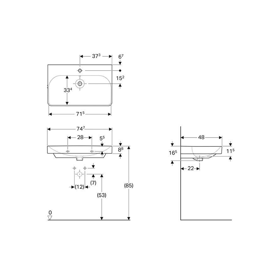 Geberit 500.249.01.1 - Lavatório suspenso Smyle Square 75x48 cm cerâmica branca