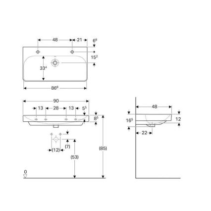 Geberit 500.252.01.1 - Lavatório duplo suspenso Smyle Square 90x48 cm cerâmica/branca
