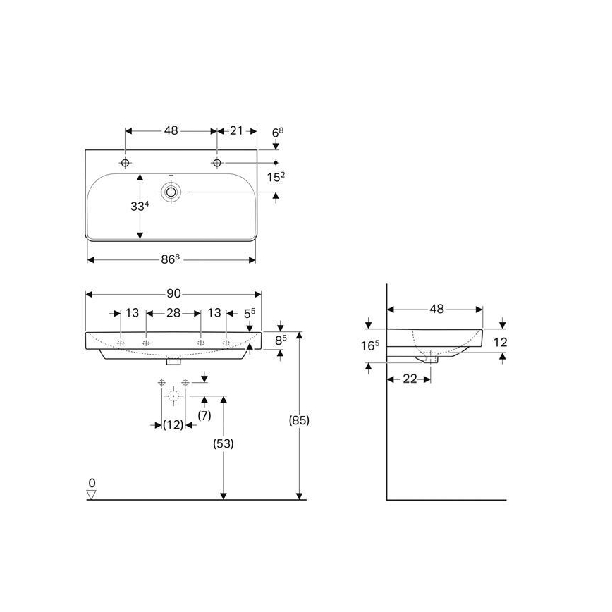 Geberit 500.252.01.1 - Lavatório duplo suspenso Smyle Square 90x48 cm cerâmica/branca