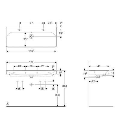 Geberit 500.253.01.1 - Lavatório duplo suspenso Smyle Square 120x48 cm cerâmica/branco