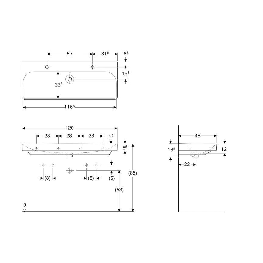 Geberit 500.253.01.1 - Lavatório duplo suspenso Smyle Square 120x48 cm cerâmica/branco